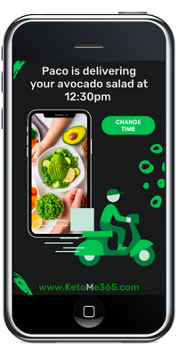 Express scooter delivery of tasty avocado salad shown on iPhone screen